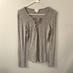 LA hearts long sleeve heather grey tie up shirt